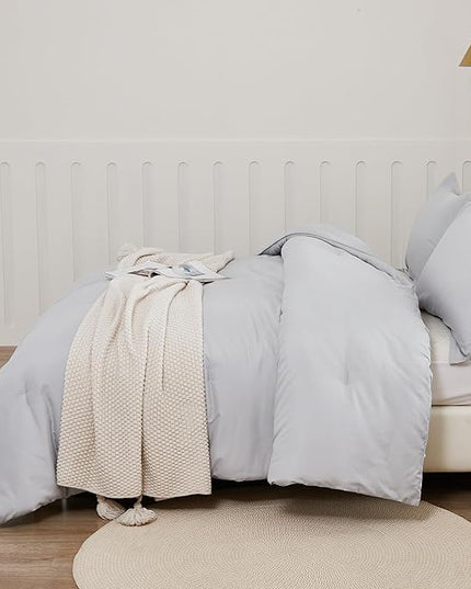 Litanika Light Grey Twin/Twin XL Comforter Set, 2 Pieces Lightweight Solid Bedding Comforter Set, All Season Fluffy Bed Set (66x90In Comforter & 1 Pillowcase)