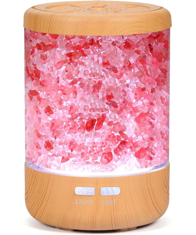 Essential Oil Diffuser Aromatherapy Diffuser - Himalayan Pink Salt Crystal Diffusers for Essential Oils with 7 Color Lights 2 Mist Mode, Reduce Noise Design for Baby Room, Yellow