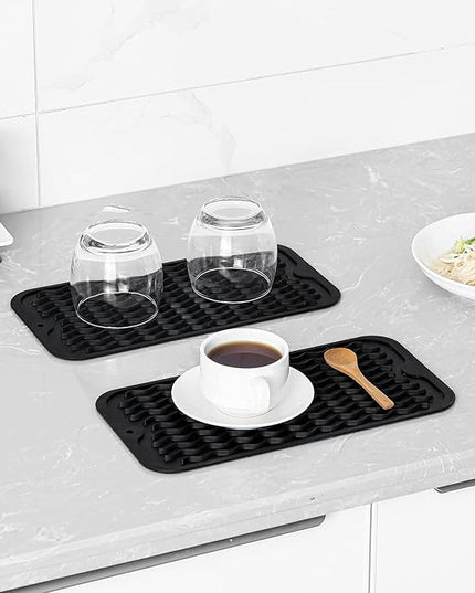 Silicone Dish Drying Mat for Multiple Usage,Easy clean,Eco-friendly,Heat-resistant Silicone Mat for Kitchen Counter or Sink,Refrigerator or Drawer Liner Black S 12 inches x 6 inches