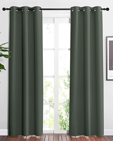 NICETOWN Living Room Curtains 84 inch Long - Grommet Blackout Thermal Insulated Room Darkening Sound Blocking Window Drapes for Kids Room/Bedroom, 2 Panels, Dark Mallard, W37 x L84