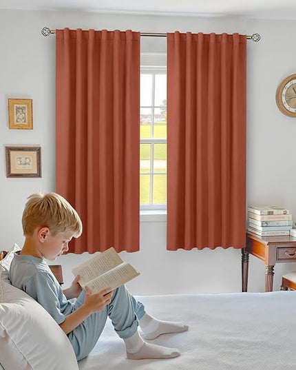 BGment Terracotta 63 inch Blackout Curtains for Bedroom - Thermal Insulated Noise Reducing Energy Efficiency Black Out Rod Pocket and Back Tab Fall Curtains for Living Room, 2 Panels, 52 x 63 Inch