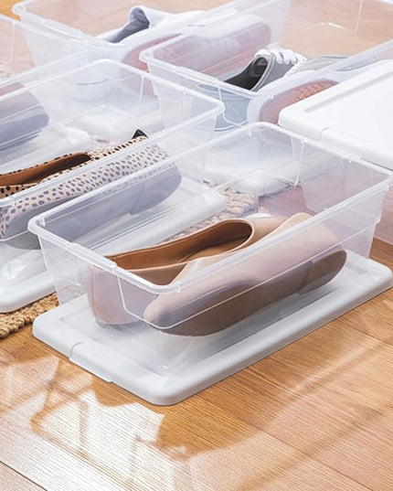 24-Pack 6-Quart Clear Plastic Storage Bins with Snap-On Lids, Stackable Heavy-Duty Containers for Closet, Bathroom, and Office Organization – Over 31 lbs 16428012x24