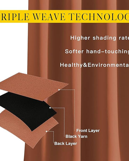 NICETOWN Half Window Curtains for Bedroom - Grommet Modern Thermal Insulated Blackout Window Treatments Sound Reducing for Nursery/Kitchen, Burnt Orange, W66 x L54, Set of 2