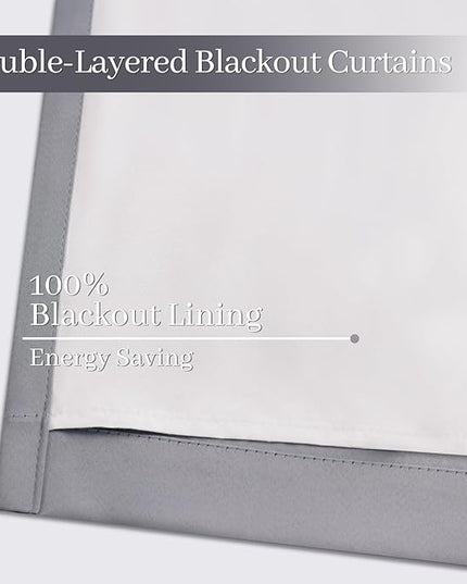 Yakamok Grey Room Darkening 100% Blackout Curtains Grommet Window Treatments with 2 Thick Layers-Gray Thermal Insulated Drapes Set of 2 Panels for Bedroom Living Room 38 Inches by 84 Inches Length