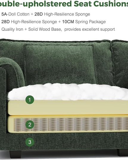 ELUCHANG 116" L Shaped Modular Sectional Cloud Couch with Pillow, Deep Seat Sofa Couches for Living Room, 4-Seat Modern Sofa with Movable Ottoman, Chenille Olive Green
