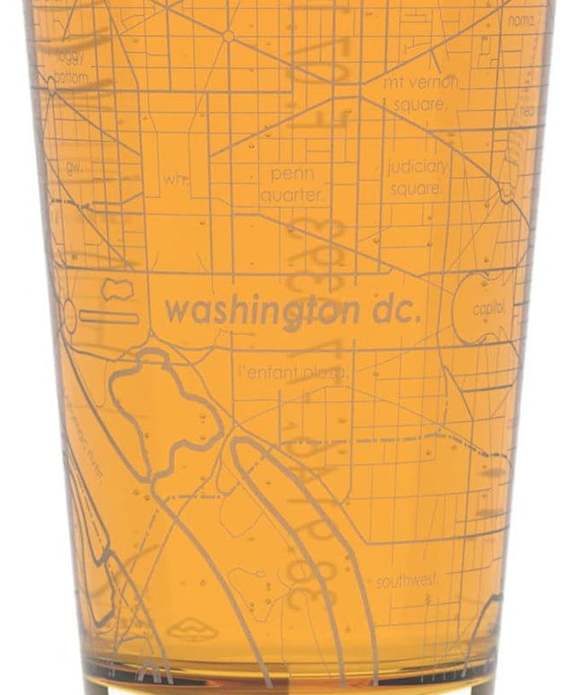 Well Told Engraved Washington DC Map Pint Glass, Etched Beer Gift (16 oz, Clear) City Map Pint, Custom City Glassware, Gifts For Beer Lovers