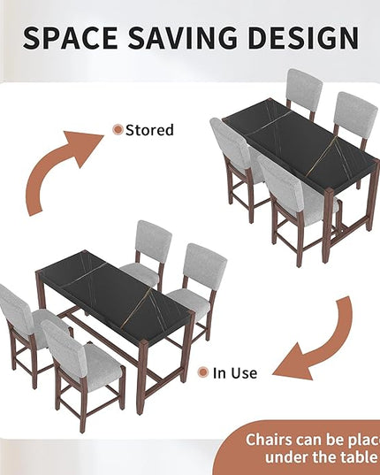 P PURLOVE 5 Piece Kitchen Table Set Counter Height Dining Table Set with Rectangle Table and 4 Cushioned Chairs for Small Place,Pub Kitchen
