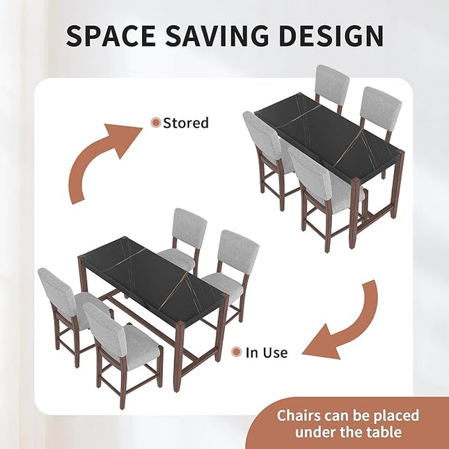 P PURLOVE 5 Piece Kitchen Table Set Counter Height Dining Table Set with Rectangle Table and 4 Cushioned Chairs for Small Place,Pub Kitchen