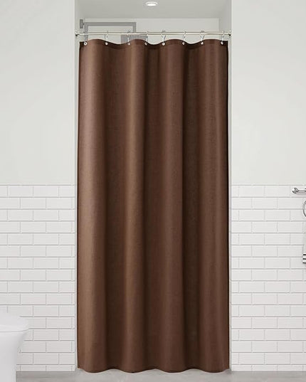 Naturoom Caramel Brown 48 Inch Shower Curtain - Stall Narrow Half Linen Ultra Thick Fabric Shower Curtain Set with Hooks, Boho Farmhouse Rustic RV Camper Bath Curtains for Bathroom, 48x72