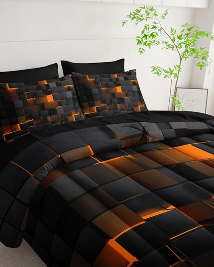 Geometric Yellow Black Twin Comforter Set,Light Honeycomb Bedding Set 7 Piece in A Bag,Bed Sheet Set Geometry Decor,Microfiber Lightweight All Season