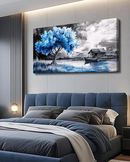 PHAOHUAXM large Wall Art For Living Room Bedroom Wall Decor Black White Scenery And Blue Trees Wall Painting Modern Home Decoration For Room Office Restaurant Canvas Art Prints Home Decor 20x40 In