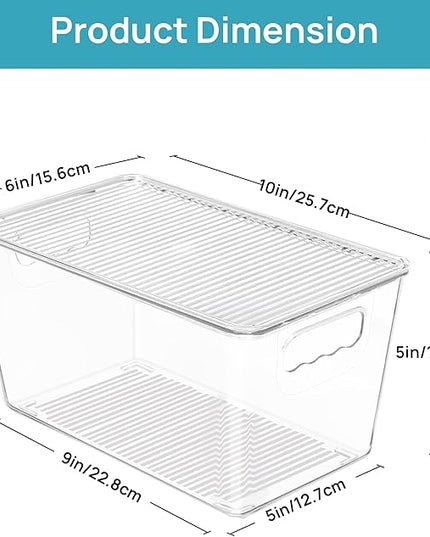 Vtopmart 6 Pack Clear Stackable Storage Bins with Lids, Medium Plastic Containers with Handle for Pantry Organizer and Storage,Perfect for Kitchen,Fridge,Cabinet, Closet,Bathroom Organization