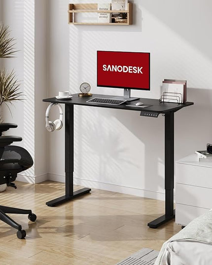 SANODESK Electric Standing Desk 40x24 Inch Height Adjustable Stand Up Desk Home Office Computer Workstation Sit Stand Home Office Desk with Splice Board (Black Frame + Black Top)