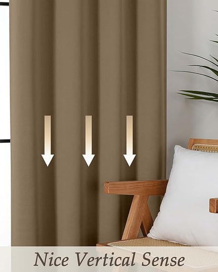 Gwine Blackout Curtains for Living Room 63 Inch Long, Thermal Insulated Window Treatment Black Out Curtains for Bedroom Decor with Rod Pocket, Each 40" Wx63 L, Brown, 2PCS