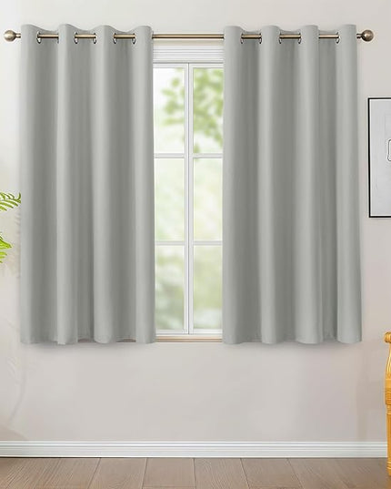 BONZER 100% Blackout Curtains 4 Panels - 54 x 54 Inch Thermal Insulated Full Light Blocking Window Drapes with Black Laminated Backing, Single Layer Curtain for Bedroom/Living Room, Silver Grey