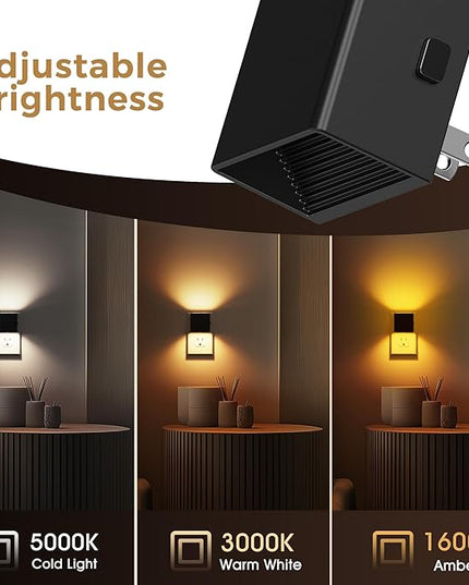 L LOHAS LED Night Lights Plug into Wall,[2-Pack] Plug in Night Light with Dusk to Dawn Sensor,3CCT 1600K/2700K/5000K,Brightness Adjustable,Nightlight for Adults Bathroom Bedroom