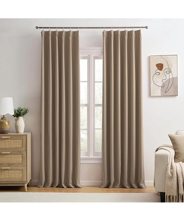 KEQIAOSUOCAI Pinch Pleated Blackout Curtains 126 Inch Long 2 Panels for Bedroom Living Room Thermal Insulated Black Out Window Curtain Pinched Pleat Drape with Hooks (W40 x L126 Inch, Cappuccino)