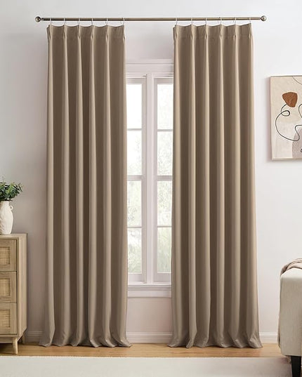 KEQIAOSUOCAI Pinch Pleated Blackout Curtains 92 Inch Long 2 Panels for Bedroom Living Room Thermal Insulated Black Out Window Curtain Pinched Pleat Drape with Hooks (W40 x L92 Inch, Cappuccino)