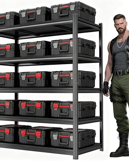 5Tier Garage Metal Shelving,3020 lbs Storage Shelves Heavy-Duty,40''W*18''D*72''H Adjustable Industrial Shelving Unit, Double-Layer Column with Reinforced Ribs for Basement Kitchens