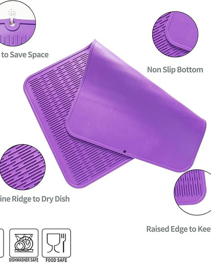 Silicone Dish Drying Mat for Multiple Usage,Easy clean,Eco-friendly,Heat-resistant Silicone Mat for Kitchen Counter or Sink,Refrigerator or Drawer Liner Purple 3XL 28 inches x 18 inches