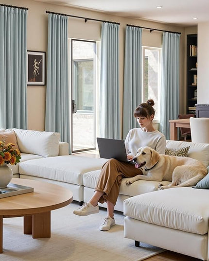 Lazzzy Velvet Blackout Curtains Thermal Insulated Room Window Drapes Super Soft Luxury Curtains for Living Room Bedroom Rod Pocket 2 Panels, Misty Blue, 52" W x 84" L