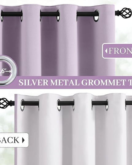 Yakamok Lilac 100% Blackout Curtains 96 Inches Long with 2 Thick Layers-Light Purple Room Darkening Thermal Insulated Window Curtain Set of 2 Panels for Bedroom Living Room 52x96 Inches,Lavender