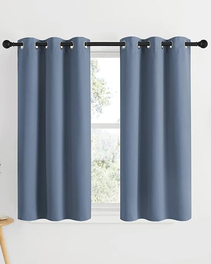 NICETOWN Blackout Short Curtains for Kitchen - Thermal Insulated Solid Grommet Top Room Darkening Curtain Panels/Draperies for Bedroom/Cafe (Stone Blue, 1 Pair, 34 x 50 Inch)