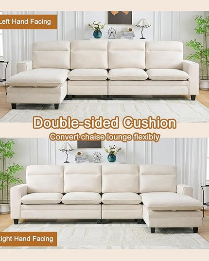 118 Inch Sectional Sofa Couch,L Shaped Couch with Chaise,Cheille Modular Sectional Sofa for Living Room.（Beige）