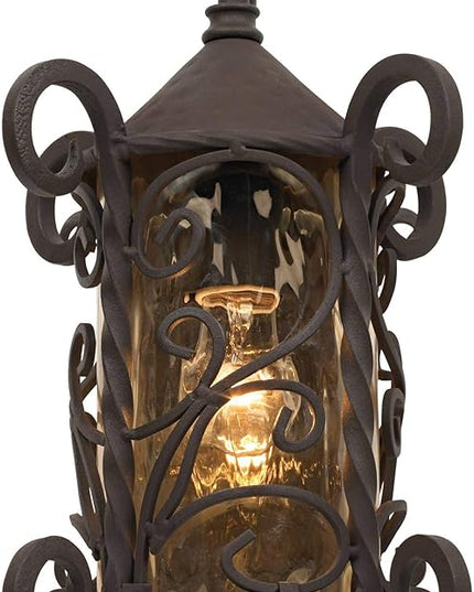 John Timberland Casa Seville Rustic Outdoor Wall Light Fixture Dark Walnut Scroll 13 1/4" Champagne Hammered Glass for Exterior House Porch Patio Outside Deck Garage Yard Front Door Garden Home