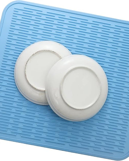 Silicone Dish Drying Mat for Multiple Usage,Easy clean,Eco-friendly,Heat-resistant Silicone Mat for Kitchen Counter or Sink,Refrigerator or Drawer Liner Light Blue XL 18 inches x 16 inches