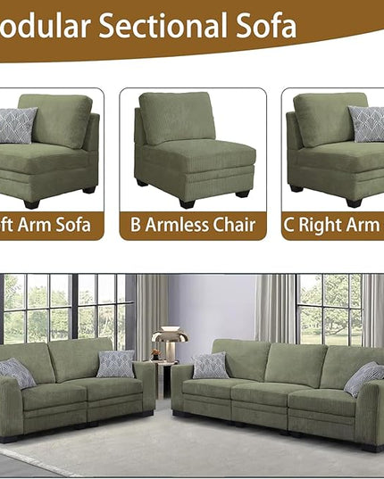 Legend Vansen Oversized Modular Sectional Sofa,5 Seat U Shaped Couch with Ottoman,Corduroy Sofa with Deep Seat,Convertible Large Sectional Couches for Living Room (Olive, 2+3)