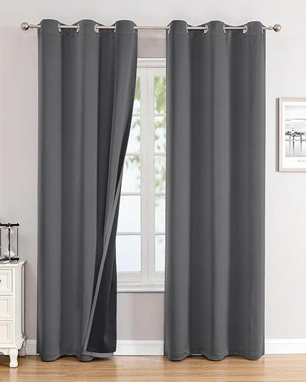 ChrisDowa 100% Blackout Curtains 84 inch Long for Bedroom with Black Liner, 2 Thick Layers Total Blackout Thermal Insulated Grommet Window Curtains 2 Panels Set (Grey, 38 x 84 Inch)