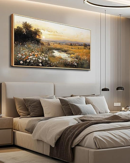 Wood Farmed Large Wall Decor For Living Room Canvas Wall Art For Office Modern Wall Decorations For Bedroom Prairie Puddle Landscape Painting Farmhouse Pictures Artwork Room Home Decor 24x48 In