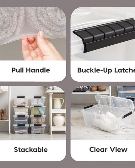 IRIS USA 13 QT Plastic Storage Box with Lid and Latches - 6 Pack - BPA-Free, See-Through Organizing Solution, Durable Nestable Stackable Containers, Secure Pull Handle - Clear