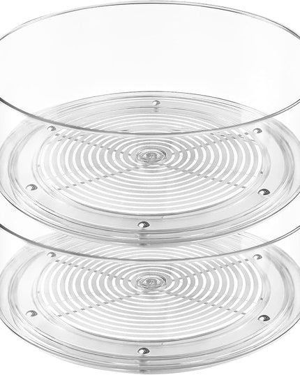 Lazy Susan Organizer, 2pcs 360 Degree Rotating Turntable Organizer, Round Plastic Clear Lazy Susan Turntable Food Storage Container for Kitchen, Fridge Organizer
