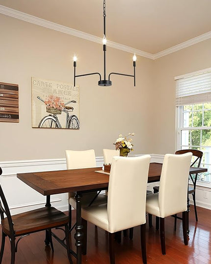 Black Chandelier 3 Light Modern Farmhouse Chandeliers for Dining Room Light Fixture, 30" Round Candle Chandeliers for High Ceilings Living Room Foyer Entryway