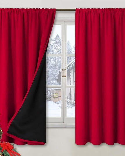BGment Blackout Curtains for Bedroom 63 Inch Length 2 Panels Set, Thermal Insulated Bedroom Curtains Christmas Window Curtains Rod Pocket Room Darkening Drapes, 42 x 63 Inch, Red