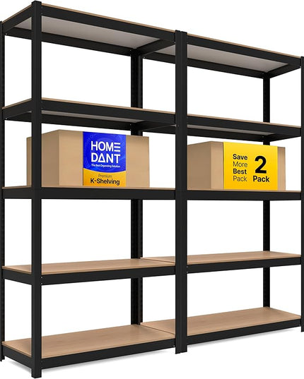 HOMEDANT House 5 Tier Laminated Metal Shelving Unit Adjustable Storage Utility Rack Heavy Duty Shelves Organization Multipurpose Shelf Kitchen Garage Pantry Closet (2, (M) 36.2" W, Black)
