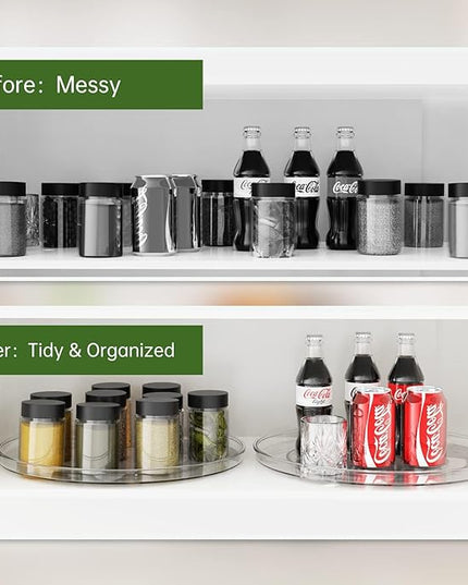 URALFA Lazy Susan Organizer for Cabinet 2 Pack, 10.6" Clear Lazy Susan Turntable Rotating Organizer, Plastic Organization and Storage Spinning Spice Rack for Kitchen, Bathroom, Pantry, Fridge, Table