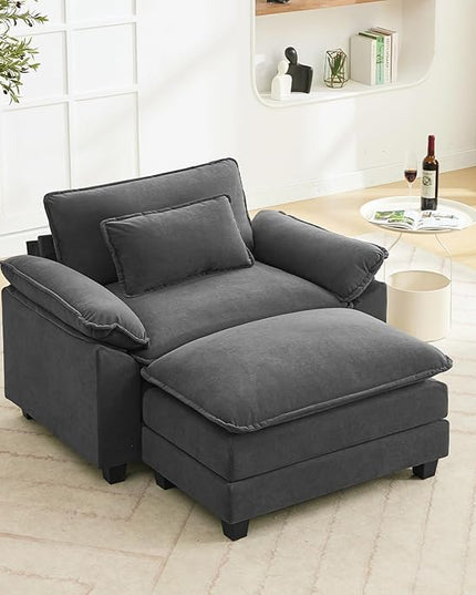 53" Modular Sectional Sofa, Comfy Cloud Couch Sectional Sofa with Ottoman, Velvet Sofa Sleeper Deep Seat Sofa with Throw Pillows for Living Room (Blue Gray)