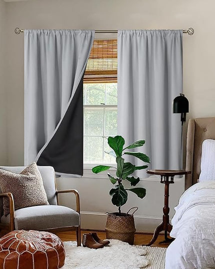 BGment Thermal Insulated 100% Blackout Curtains for Bedroom with Black Liner, Double Layer Full Room Darkening Noise Reducing Rod Pocket Curtain (52 x 45 Inch, Light Grey, 2 Panels)
