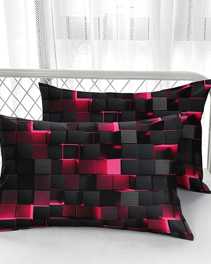 Geometric Pink Black Comforter Set,Light Honeycomb 3 Piece Bedding Set King Size for Teen Boys,Modern Quilt Set Geometry Decor,Microfiber Lightweight 1 Comforter 2 Pillowcases All Season