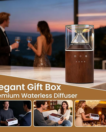 Waterless Essential Oil Nebulizing Portable Wireless Diffuser, Premium Glass and Solid Wood Aroma Diffuser for Home Office Bedroom Car, Elegant Gift Packaging with Essential Oil 10ml (Orange)