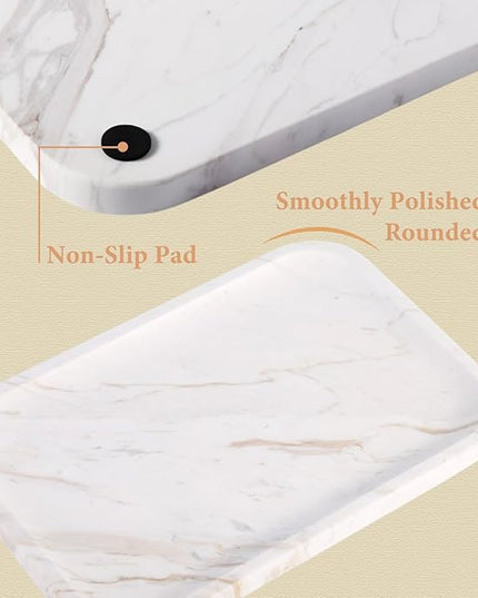 Marble Vanity Tray, Marble Bathroom Tray Countertop, Decorative Trays for Dresser Organizer, White Stone Storage Serving Trays for Kitchen, Perfume, Jewelry Cathall Holder