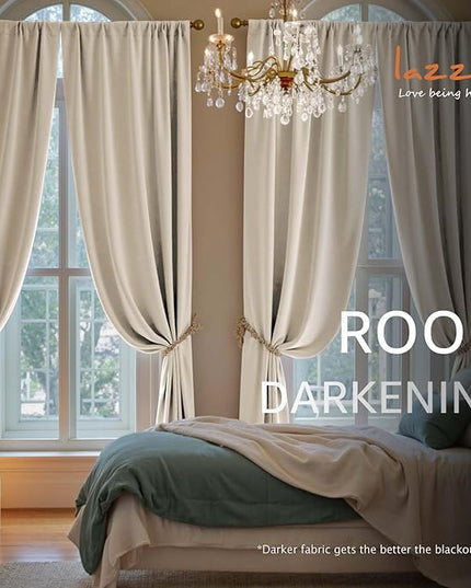 Lazzzy Velvet Blackout Curtains Thermal Insulated Room Window Drapes Super Soft Luxury Curtains for Living Room Bedroom Rod Pocket 2 Panels, Beige, 52" W x 90" L