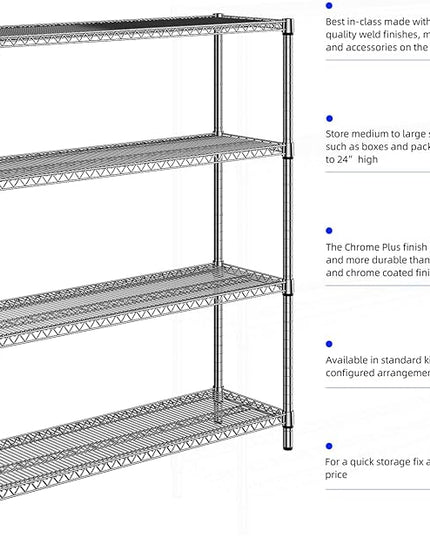 1760 LBs 4 Tier Storage Rack Metal Wire Shelving Unit, Storage Standing Shelf Organizer for Laundry Bathroom Kitchen Pantry Garage Utility Room, Chrome 17.7" D x 59.1" W x 70.4" H