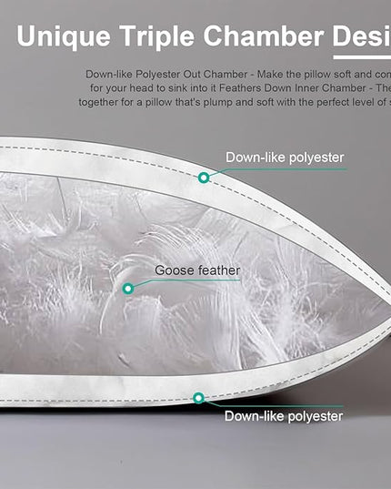 APSMILE Medium Firm Feather Down Pillows Standard Size Set of 2, Luxury Feather Pillow for Sleeping, Organic Cotton Cover Hotel Collection Bed Pillow (White, 20"x26")