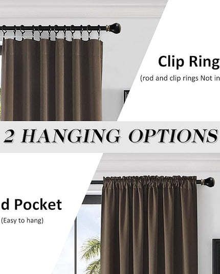 DONREN Patio Blackout Curtain Shades - Home Decoration Thermal Insulated Grommet Blackout Draperies/Drapes for Kitchen (2 Panels, 60 inches x 96 inches, Brown)
