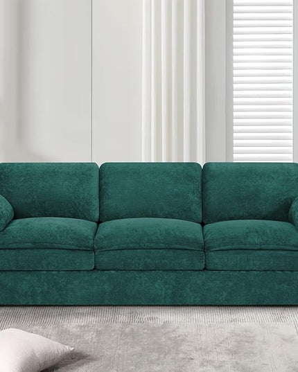 89" Chenille 3 Seats Sofa with 2 Pillows, Modern Upholstered Sofa with Deeper Seats, Comfy Sofa with Thickened Cushions for Living Room, Apartment, Teal