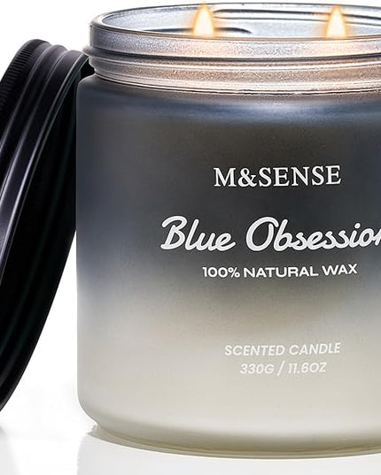 M&SENSE Amber Lavender Scented Candle for Men, 11.6oz 2 Wick Large Natural Soy Wax 70 Hours Highly Scented Home Fragrance
